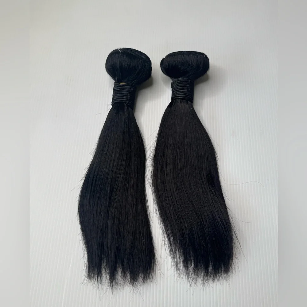 Human Hair Blend Straight Bundles | 10 Inch Black Soft Silky Weft Extensions